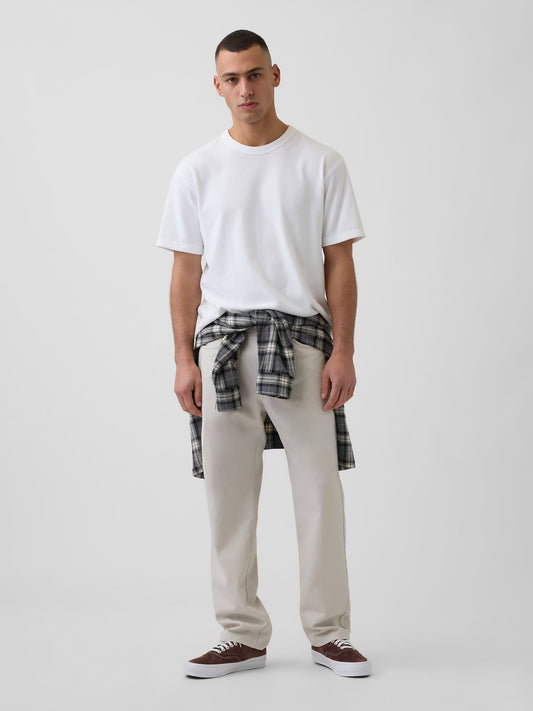 Açık Gri Keten Karışımlı Relaxed Straight Pantolon