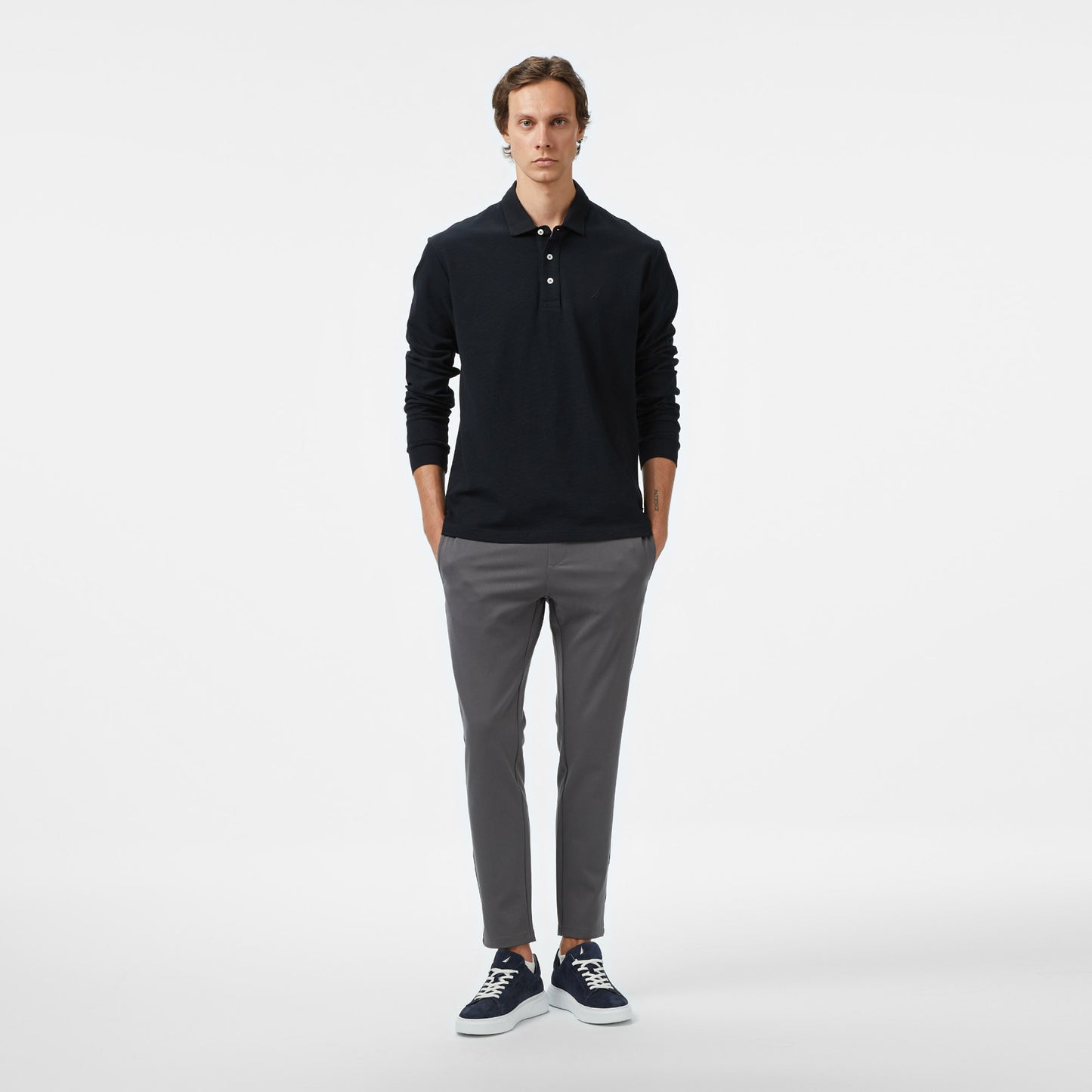 Nautica Erkek Siyah Classic Fit Uzun Kollu Polo