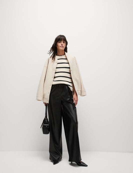 Deri Görünümlü Wide Leg Pantolon