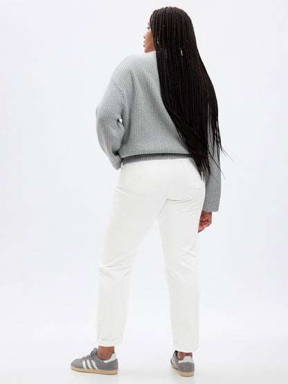 Beyaz Mid Rise Girlfriend Jean Pantolon