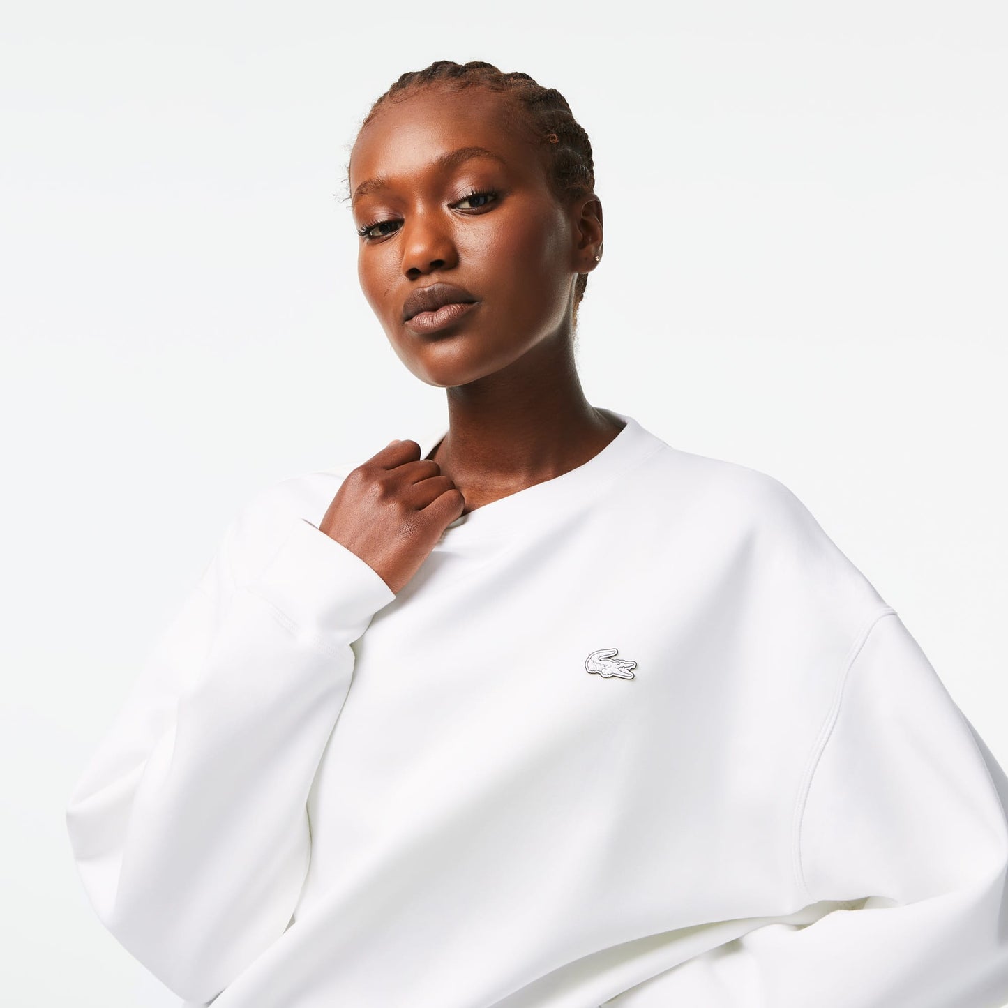 Lacoste Kadın Oversize Fit Bisiklet Yaka Beyaz Sweatshirt