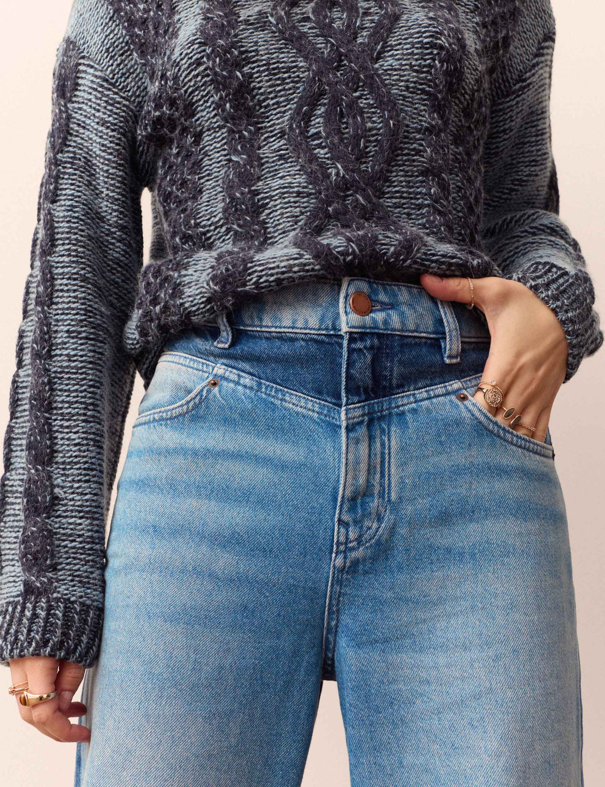 Orta Belli Çift Tonlu Bootcut Jean