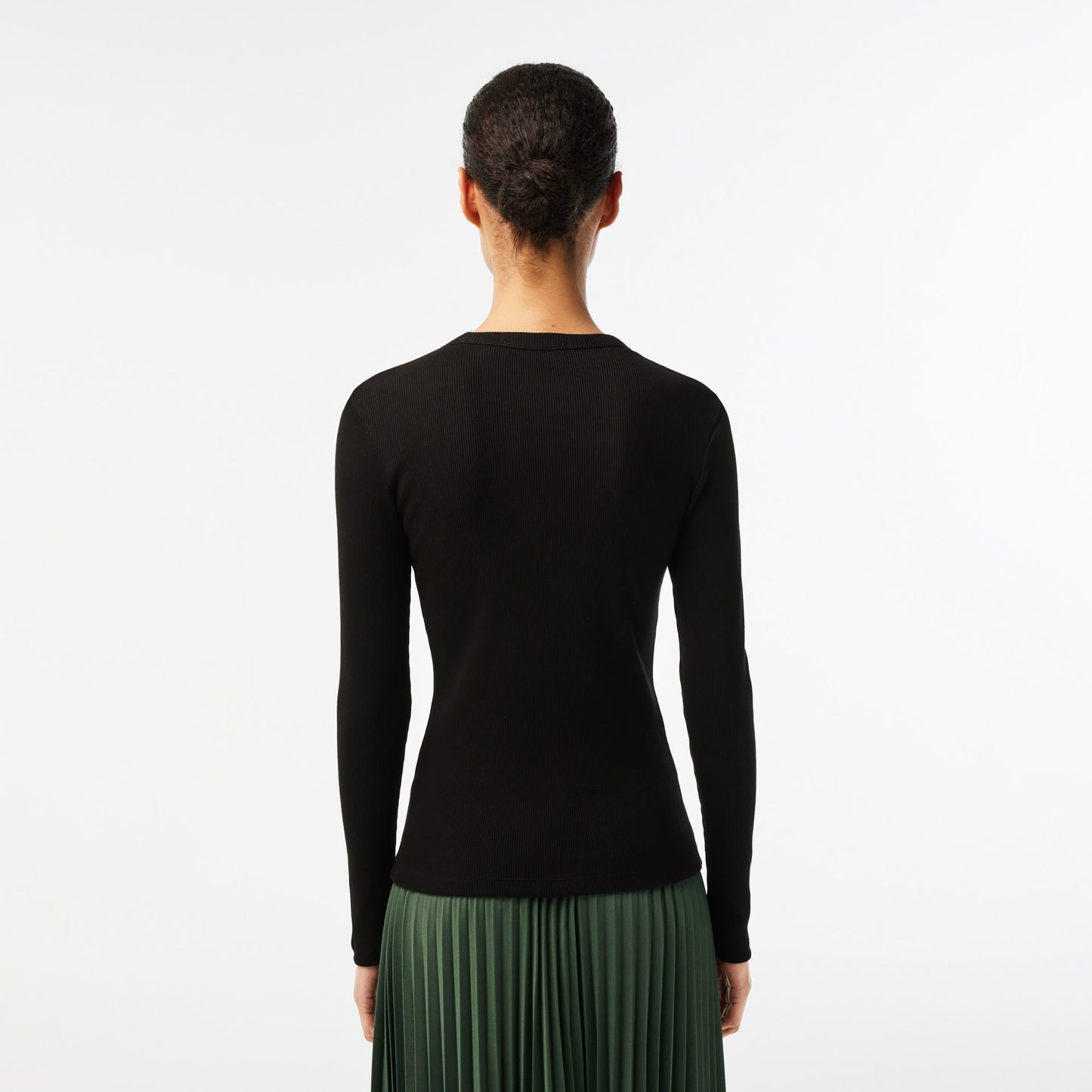 Lacoste Kadın Slim Fit Uzun Kollu Bisiklet Yaka Siyah Tişört
