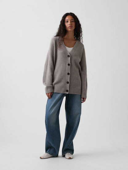 Açık Gri Cashsoft Oversized Triko Hırka