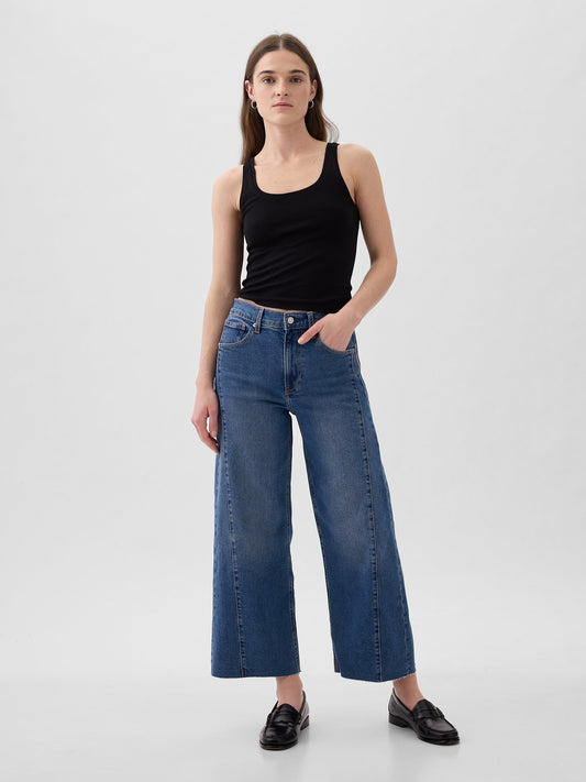 Koyu Mavi High Rise Stride Wide-leg Ankle Jean Pantolon