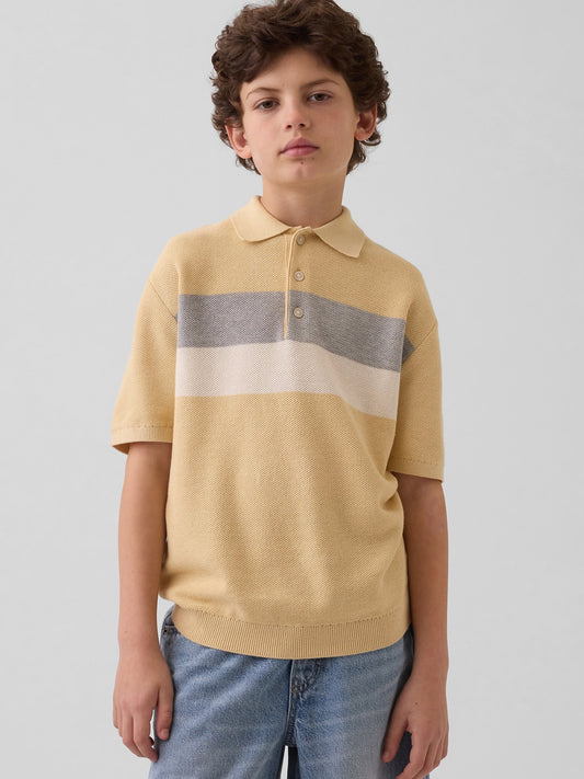 Sarı Relaxed Stripe Polo Triko T-shirt