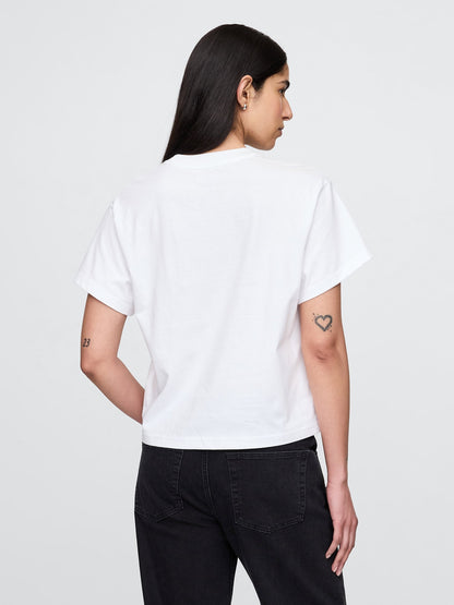 Beyaz Organik Pamuk Grafik T-shirt