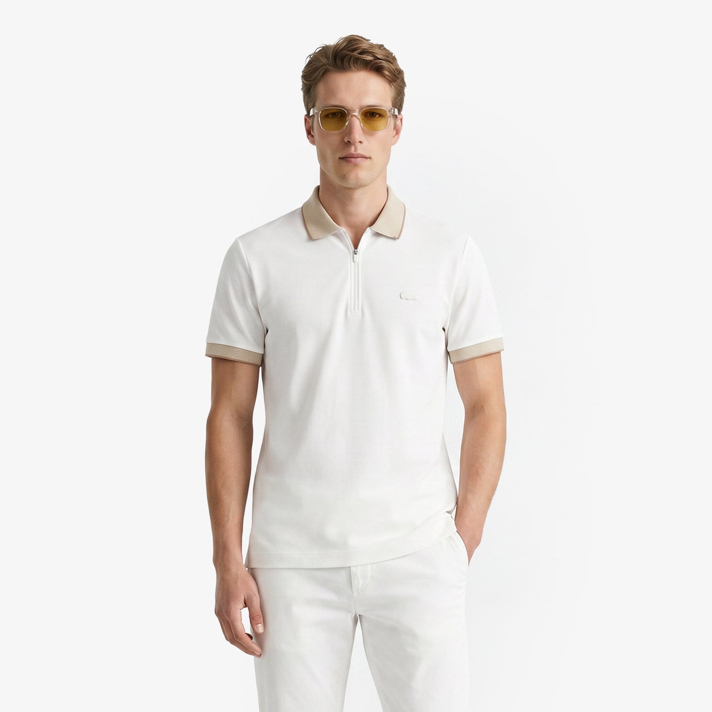 Lacoste Erkek Regular Fit Renk Bloklu Krem Polo
