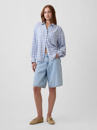 Açık Mavi Flannel Oversized Gömlek