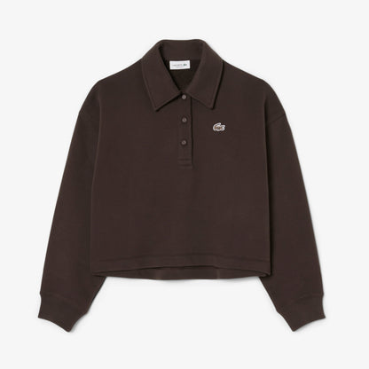 Lacoste Kadın Oversize Fit Polo Yaka Kahverengi Sweatshirt