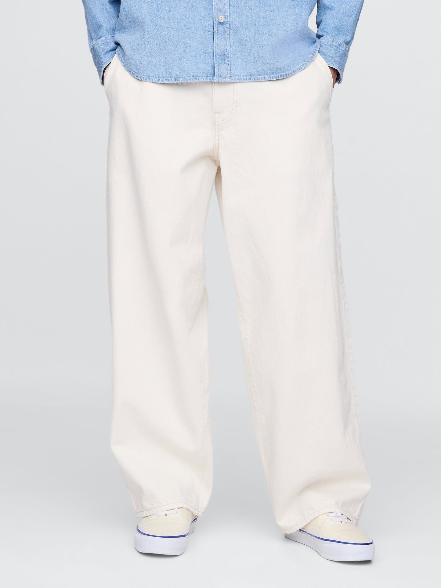 Kırık Beyaz Baggy Carpenter Jean Pantolon