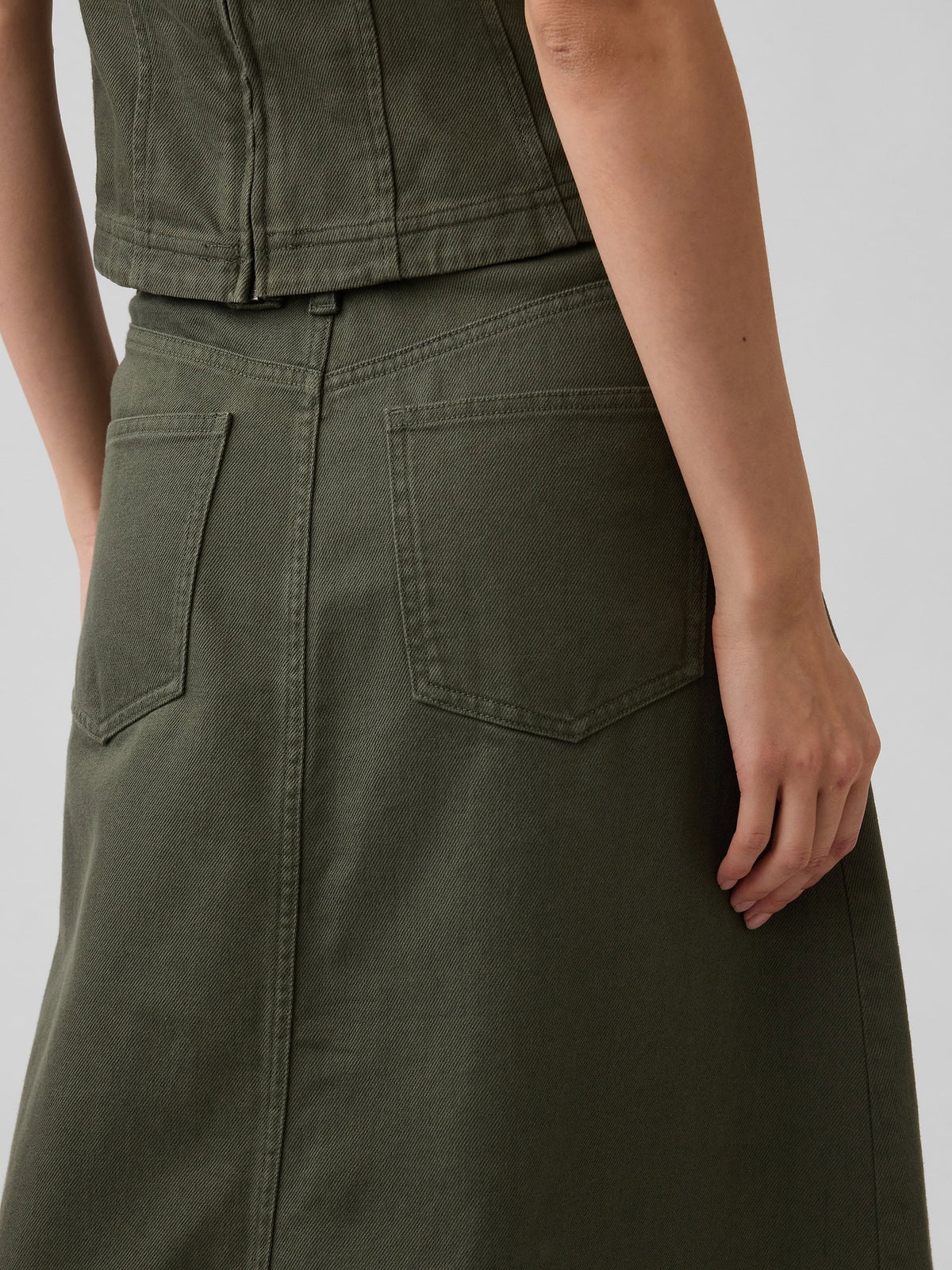Haki Twill Midi Etek