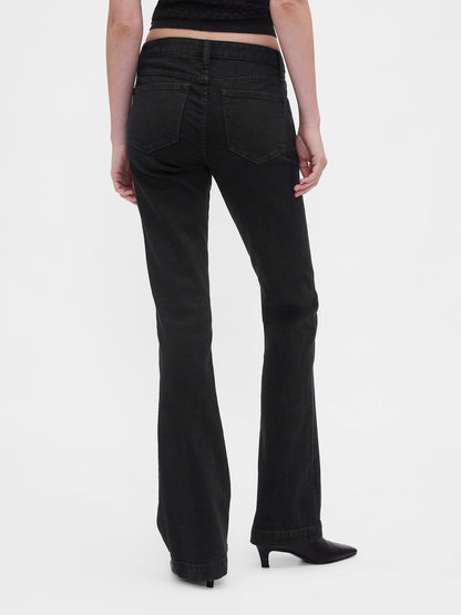 Siyah Low Rise Flare Jean Pantolon