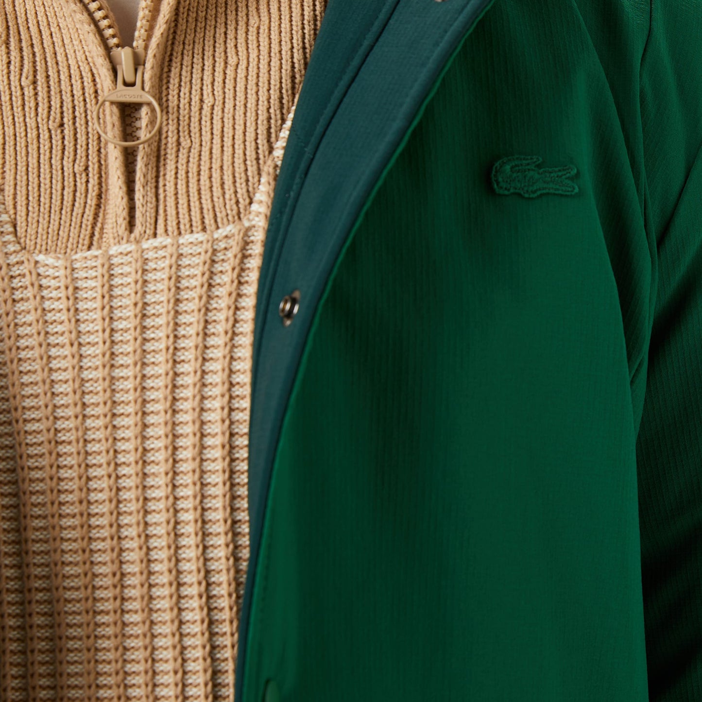 Lacoste Erkek Dik Yaka Çift Taraflı Koyu Yeşil Mont