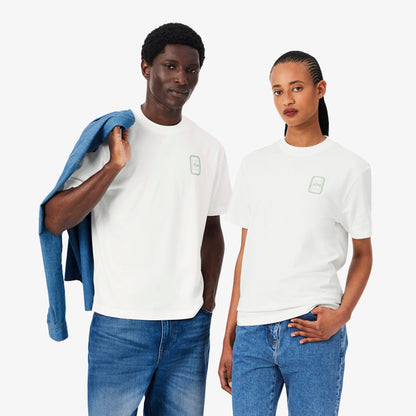 Lacoste Unisex Classic Fit Bisiklet Yaka Baskılı Beyaz T-shirt