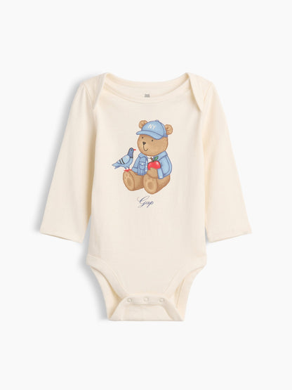 Ekru First Favorites Organik Pamuk Grafik Baskılı Bodysuit