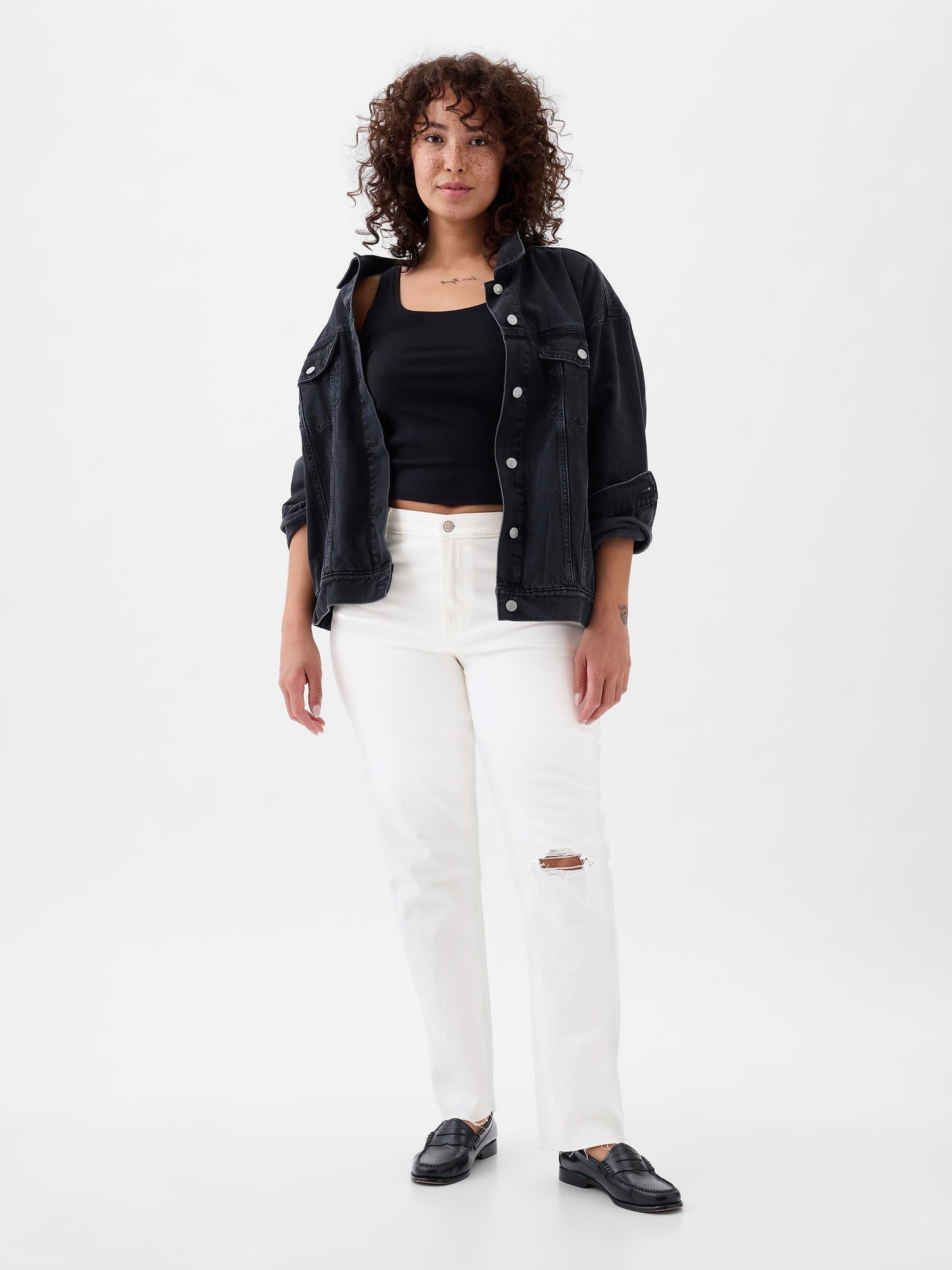 Beyaz High Rise Cheeky Straight Jean Pantolon