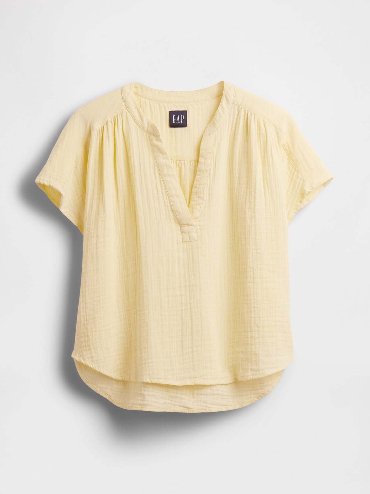 Sarı Pamuk Gauze Oversized Split-neck Üst