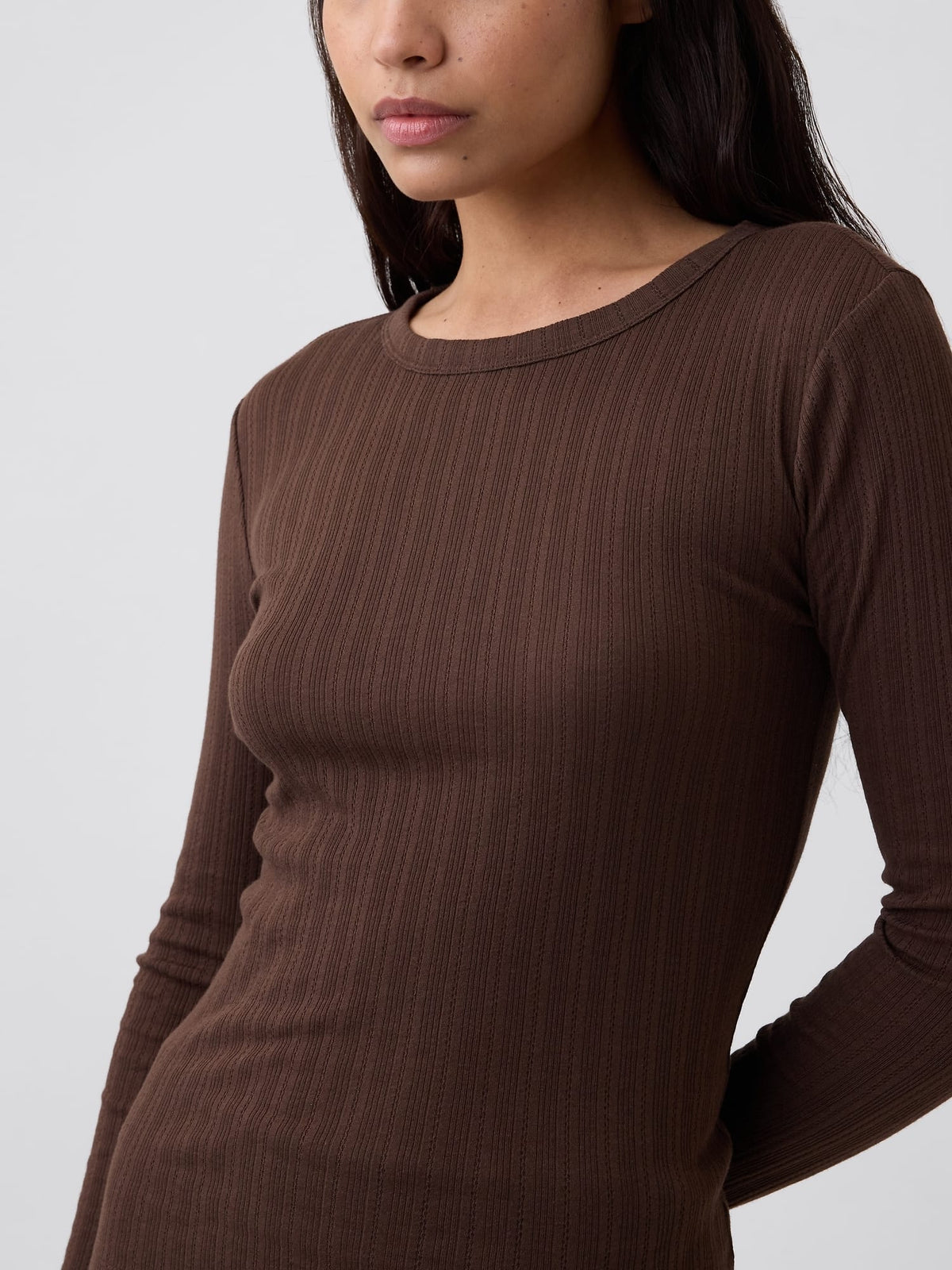 Kahverengi Essential Fitilli Pointelle T-shirt
