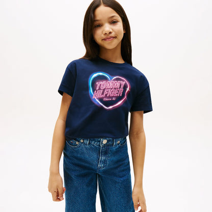 Tommy Hilfiger Heart Graphic Çocuk Lacivert T-shirt