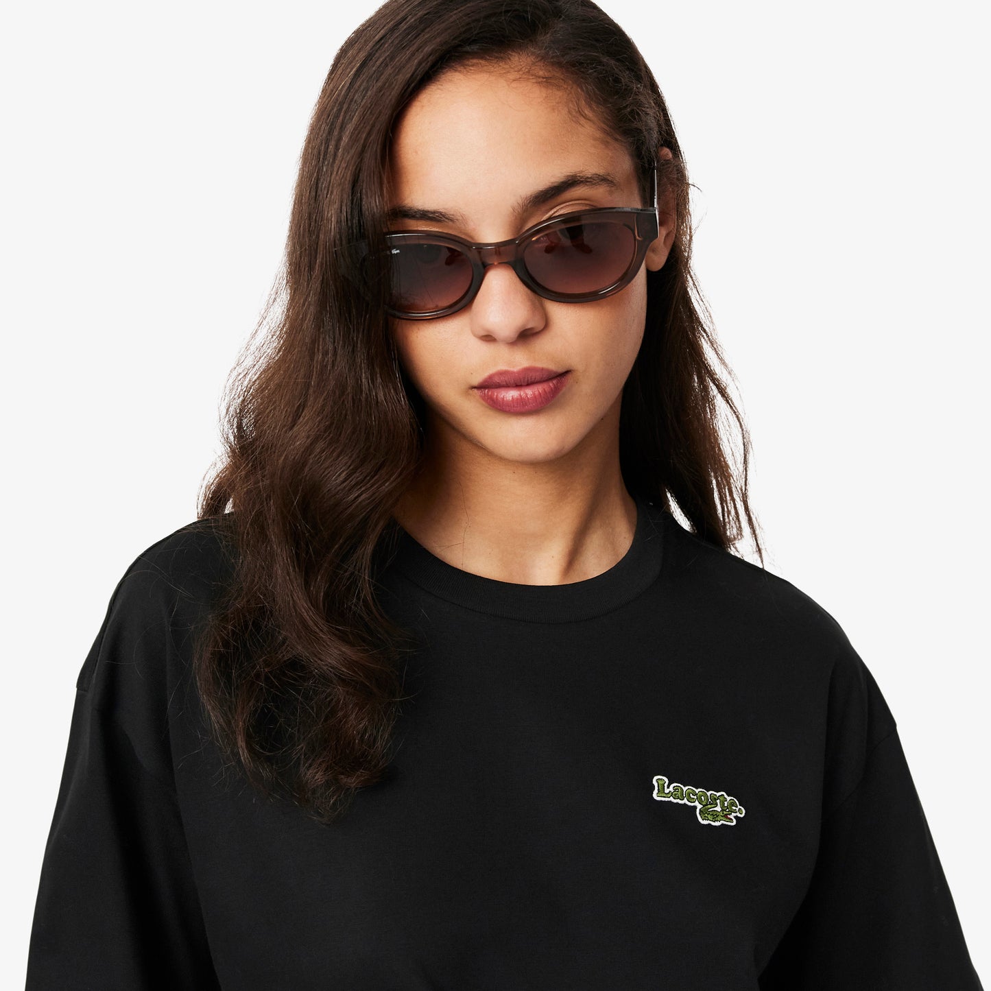 Lacoste Kadın Relaxed Fit Bisiklet Yaka Siyah T-shirt