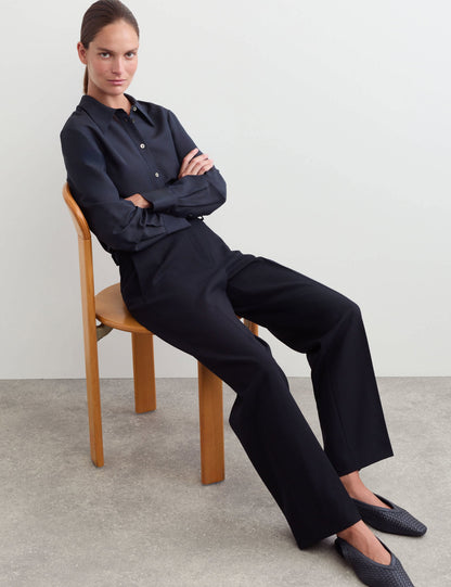 Saf Yün Straight Leg Pantolon