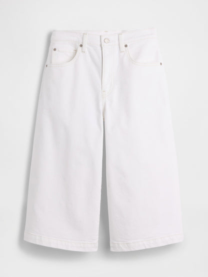Beyaz High Rise Culotte Jean Pantolon