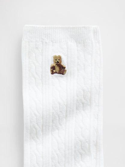 Beyaz Brannan Bear Cable-knit Crew Çorap