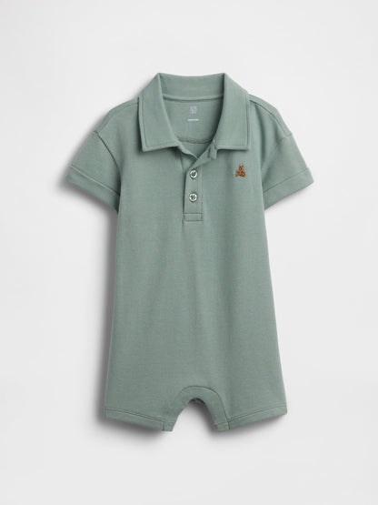 Yeşil Pique Polo Şort Tulum
