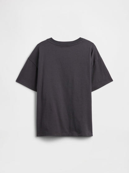 Gri Oversized Grafik Baskılı T-shirt