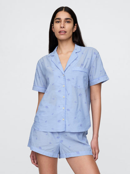 Mavi Işlemeli Pijama Üstü