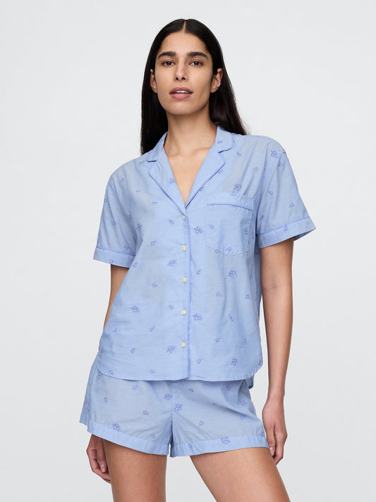 Mavi Işlemeli Pijama Üstü