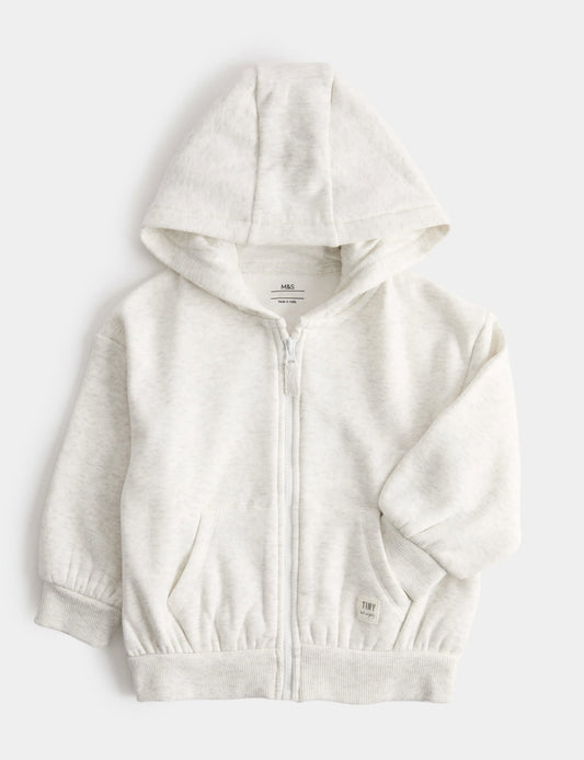 Pamuk Karışımlı Fermuarlı Kapüşonlu Sweatshirt