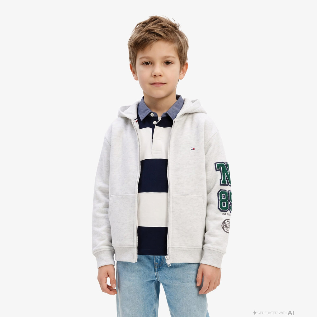 Tommy Hilfiger Brand Love Full Zip Çocuk Gri Sweatshirt