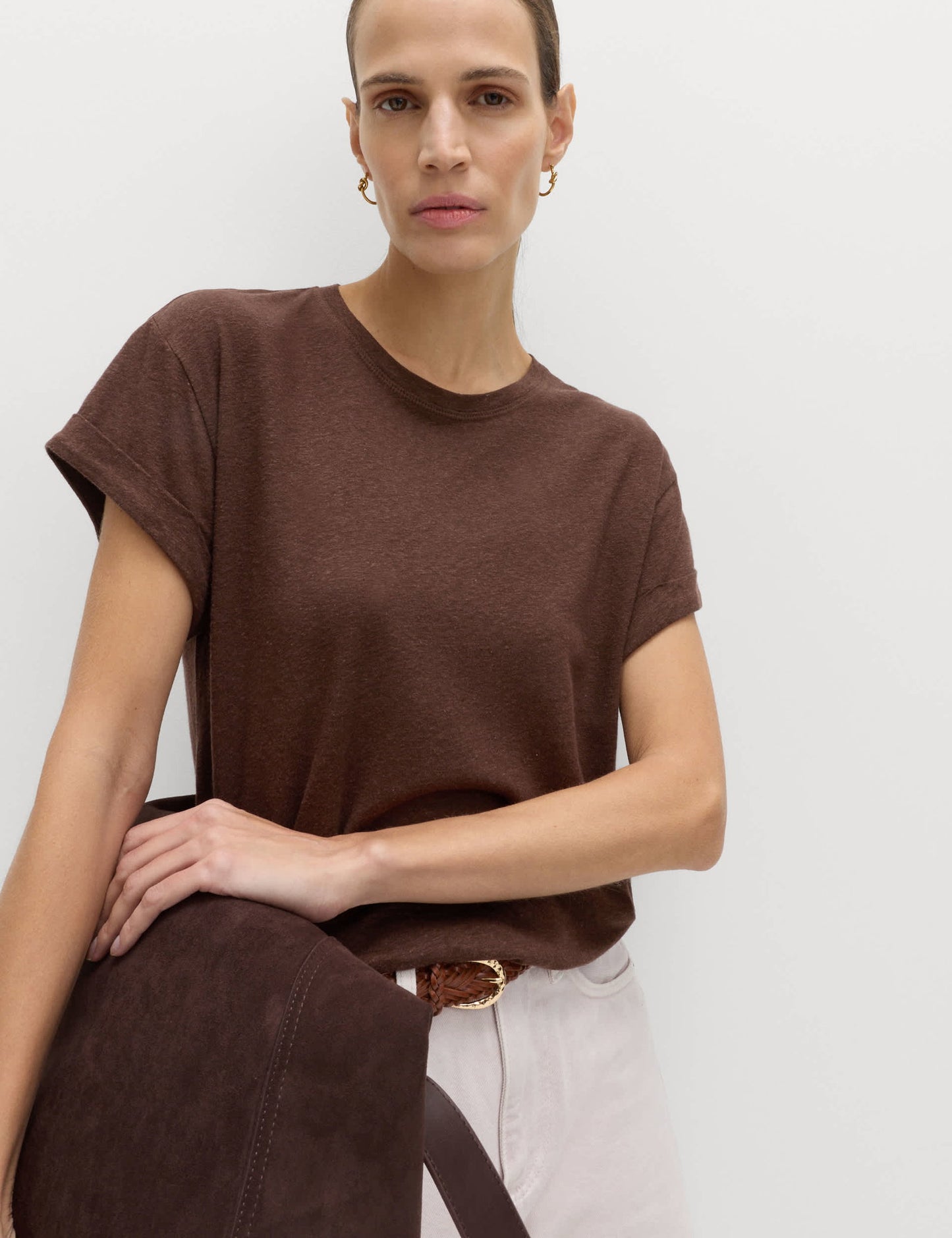 Yuvarlak Yaka Keten Karışımlı T-shirt