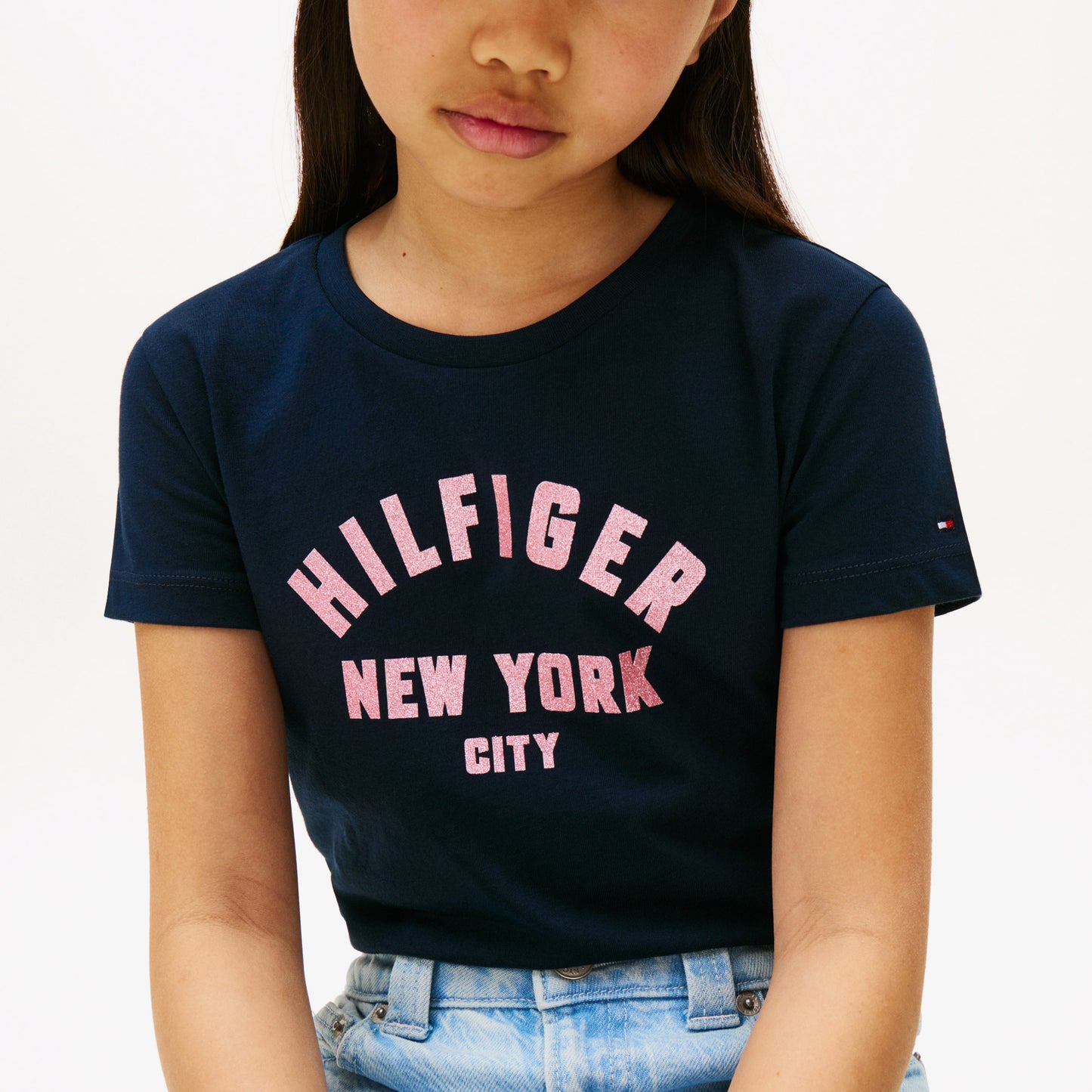 Tommy Hilfiger Glitter Curve Nyc Logo Çocuk Lacivert T-shirt
