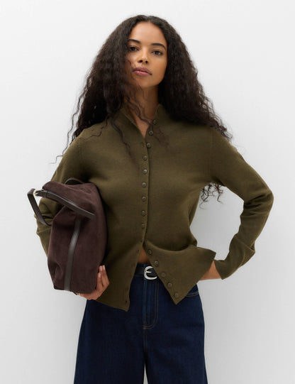 Yün Karışımlı Slim Fit Dik Yaka Kadın Hırka