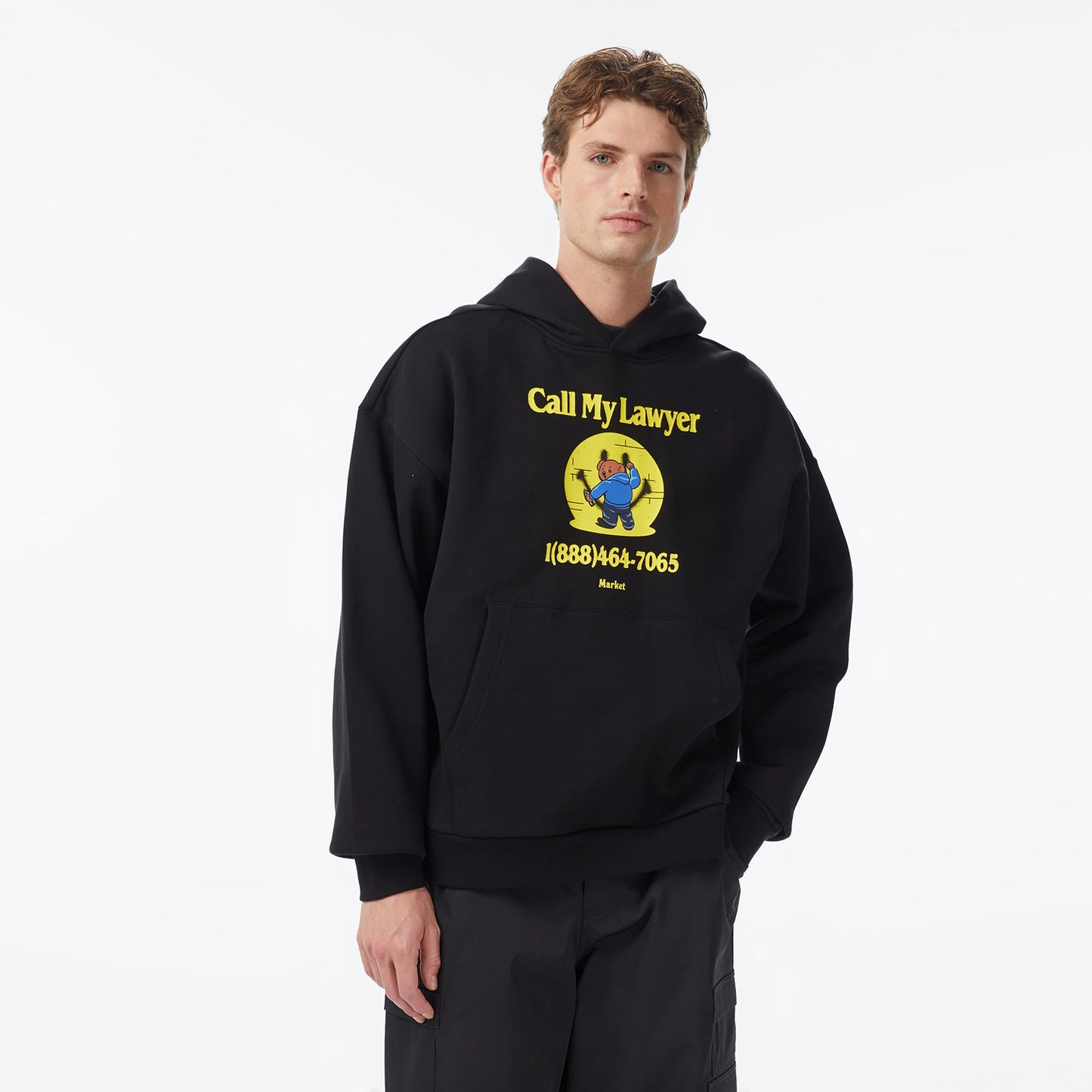 Market Smiley Call My Lawyer Bear Erkek Siyah Hoodie
