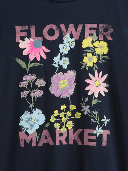 Lacivert Grafik Baskılı T-shirt