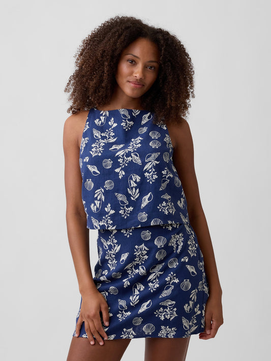 Koyu Mavi Keten Karışımlı Apron Bluz