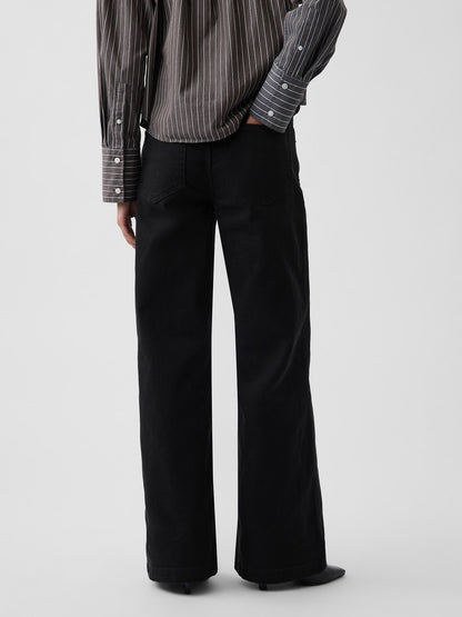 Siyah High Rise Stride Wide-leg Jean Pantolon
