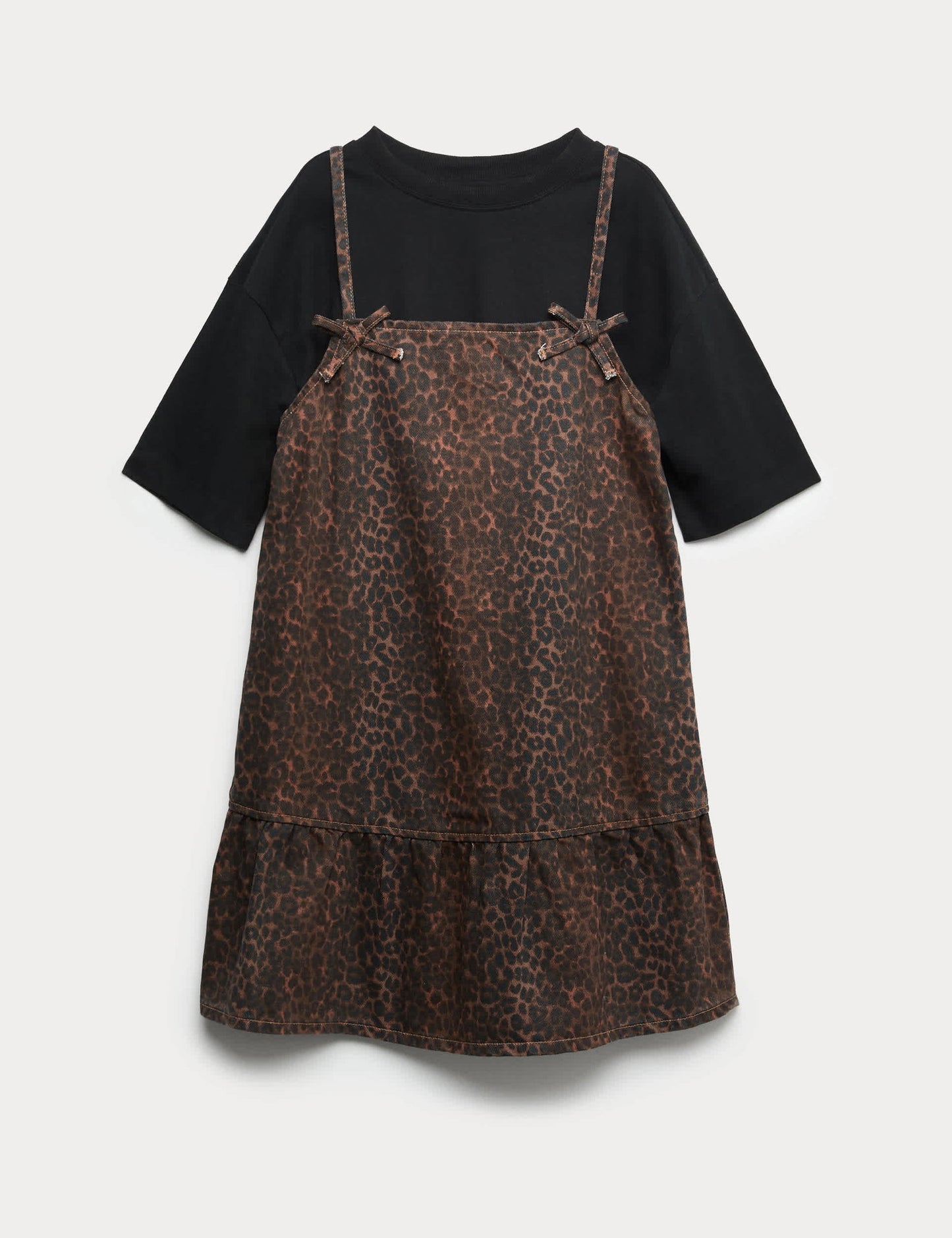 Leopar Desenli Denim Elbise Takım