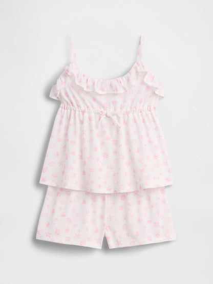 Açık Pembe Recycle Fırfır Askılı Şort Pijama Seti