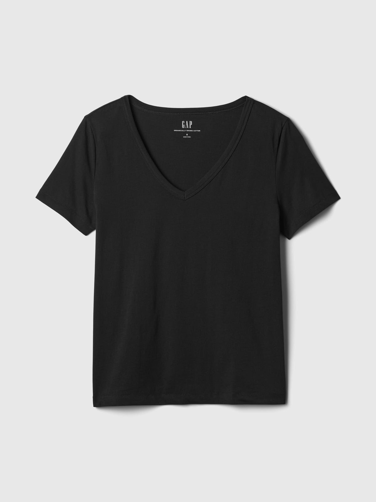 Siyah Organik Pamuk Vintage V Yaka T-shirt