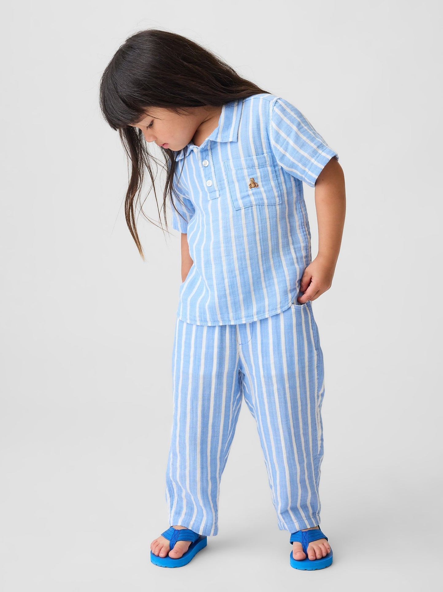 Açık Mavi Pamuk Gauze Pull-on Barrel Pantolon