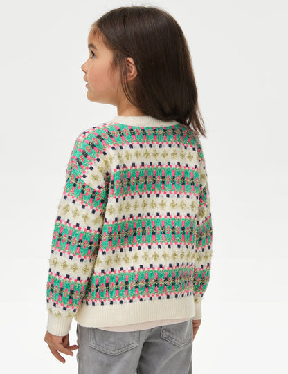 Işıltılı Fair Isle Çizgili Kazak (2-10 Yaş)