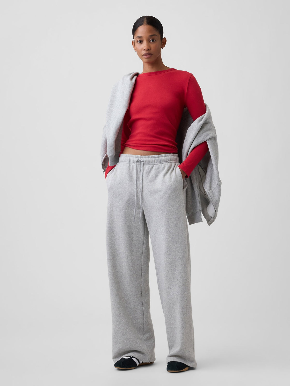 Kırmızı Modern Fitilli Bisiklet Yaka T-shirt