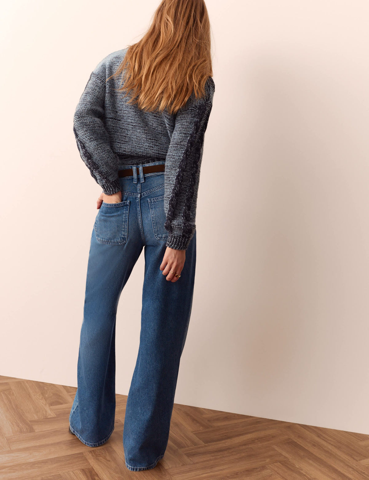 Orta Belli Çift Tonlu Bootcut Jean