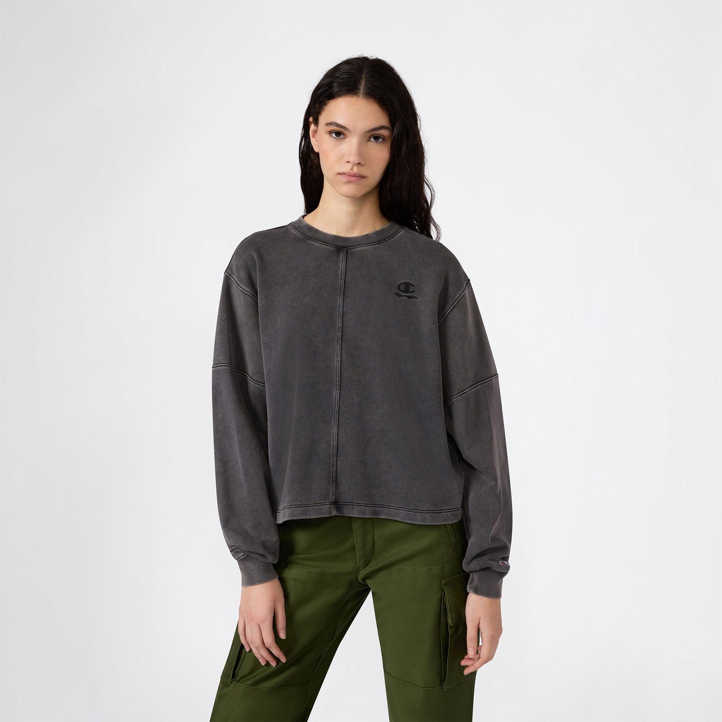 Champion Crewneck Regular Fit Kadın Gri Sweatshirt