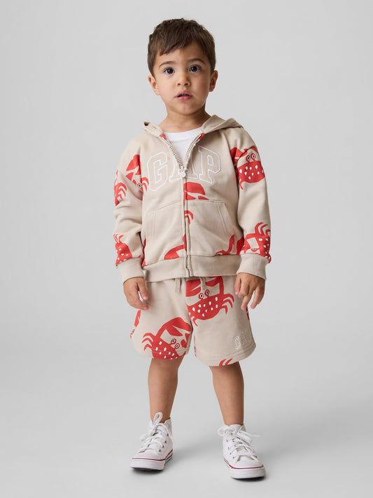 Açık Kahverengi Relaxed Logo Fransız Havlu Kumaş Pull-on Şort